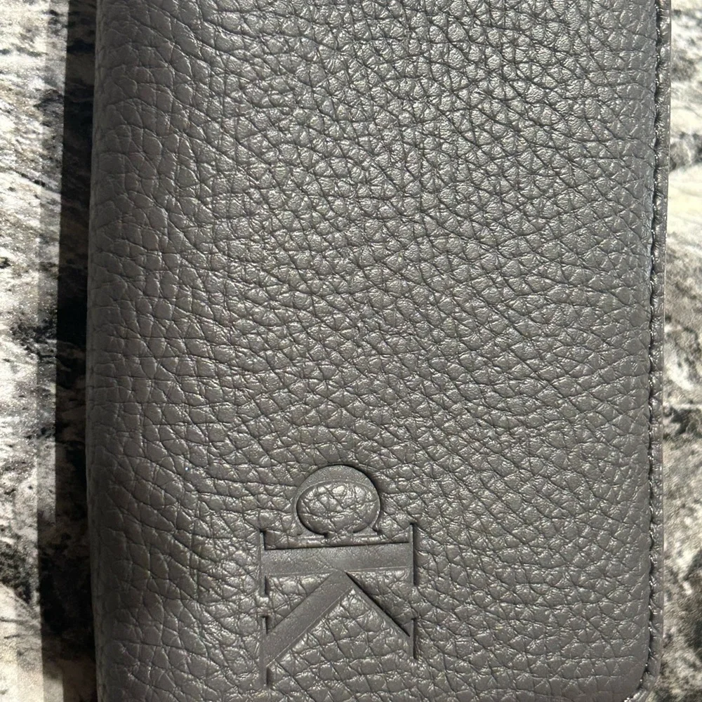 Calvin Klein gray pebbled leather zip wallet